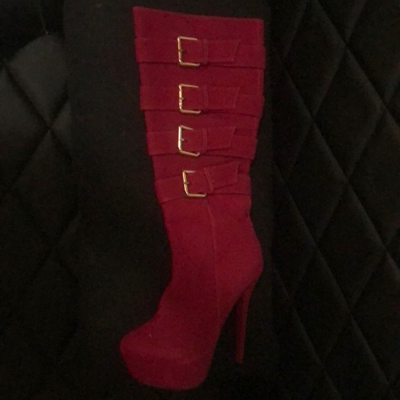 Thigh boots in coral, wore once. - Picture 1 of 3